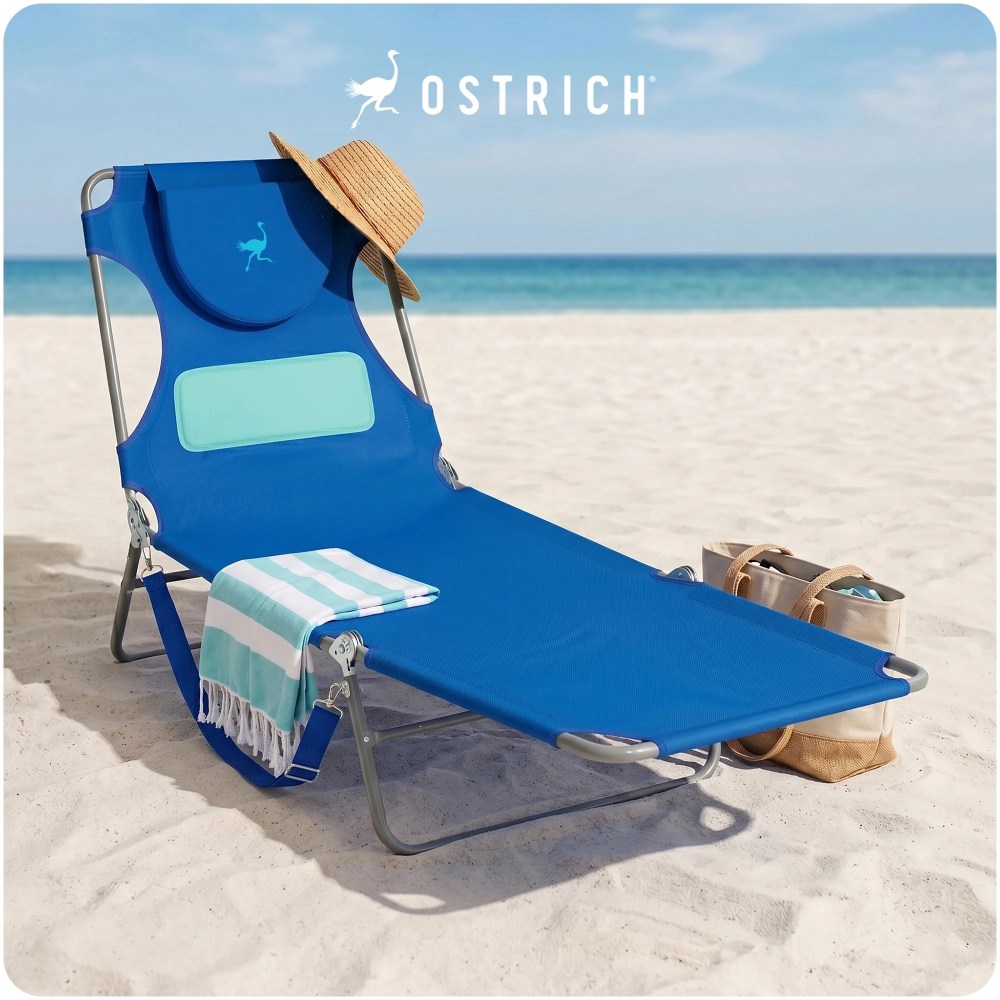 Ostrich The Ladies Comfort Lounger, Foldable Beach Pool Tanning Chair, Ocean Blue - Image 9