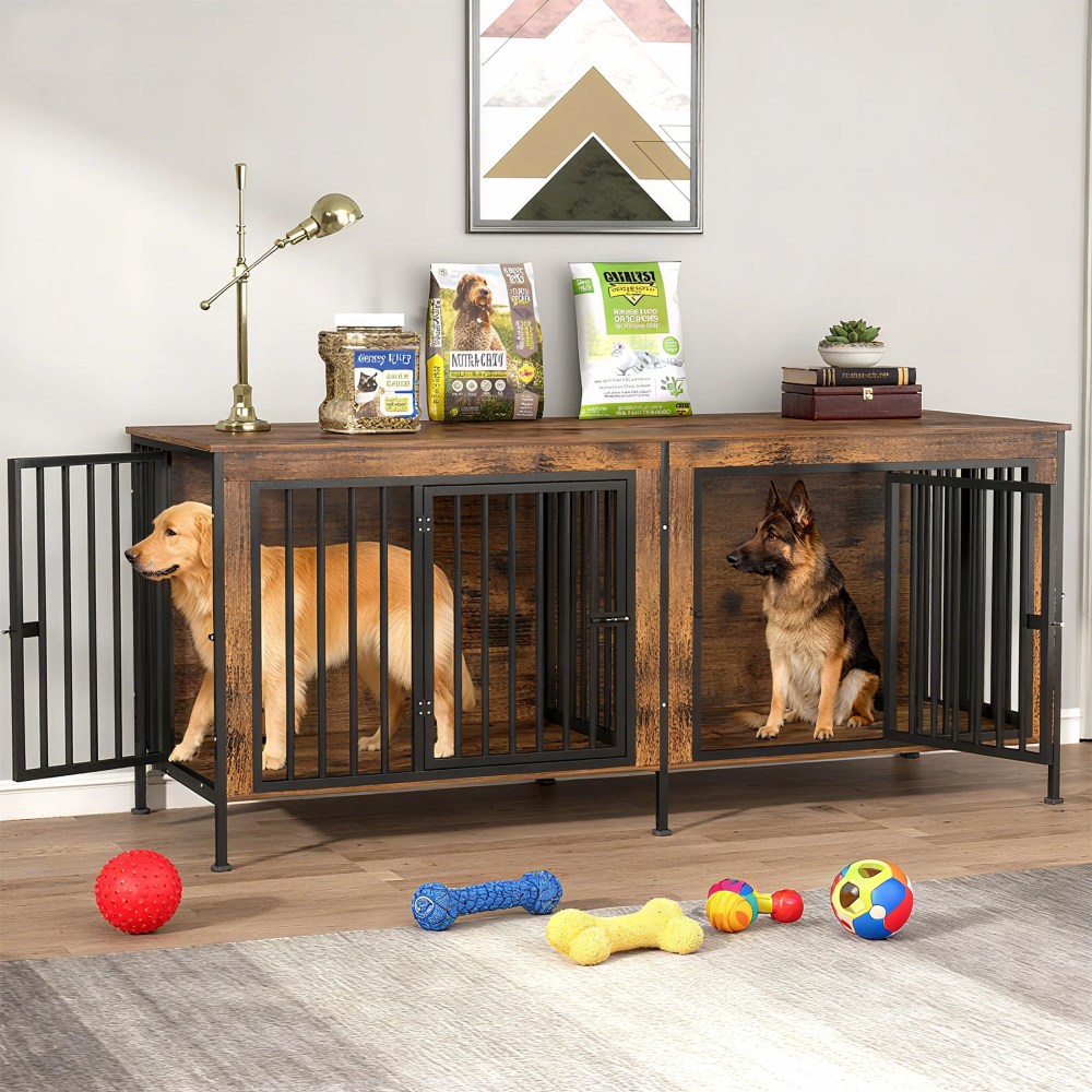 TIME RAY 78 Inch Dog Crate Furniture for Large Dog, Wood Dog Kennel Furniture Indoor with Removable Divider, Dog Cage Furniture as TV Stand, Brown - Image 3