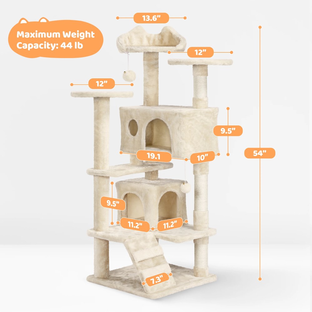 Renwick 54"H Cat Tree Tower Condo with Condos & Scratching Posts, Beige - Image 4