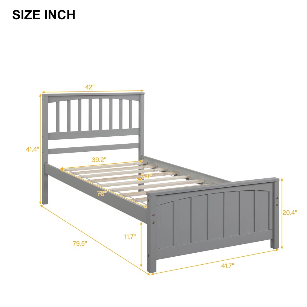 Aukfa Platform Bed, Twin Bed Frame with Headboard, Wooden - Gray - Image 4