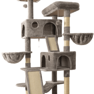 Sifurni 65.7" Large Cat Tree Tower Condo House for Cats with 2 Scratching Ramps, Hammock & Posts, Gray