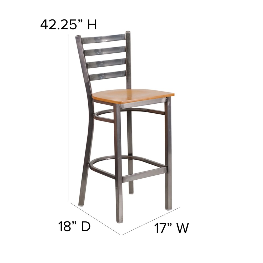 Flash Furniture HERCULES Series Silver Antique Finish with Clear Coat Ladder Back Metal Restaurant Barstool - Natural Wood Seat - Image 7