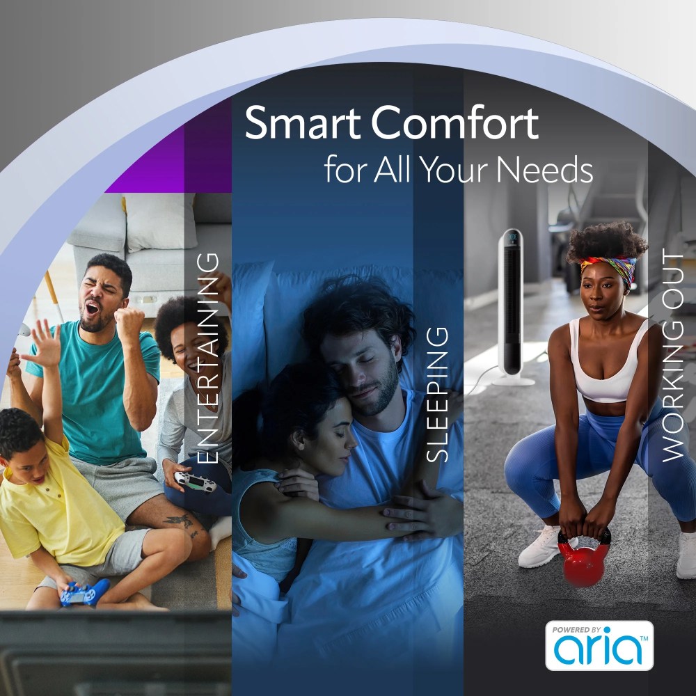 Lasko 40" 5-Speed Smart Tower Fan Powered by Aria, Wi-Fi Connected, Alexa, Google, White, T40735 - Image 9