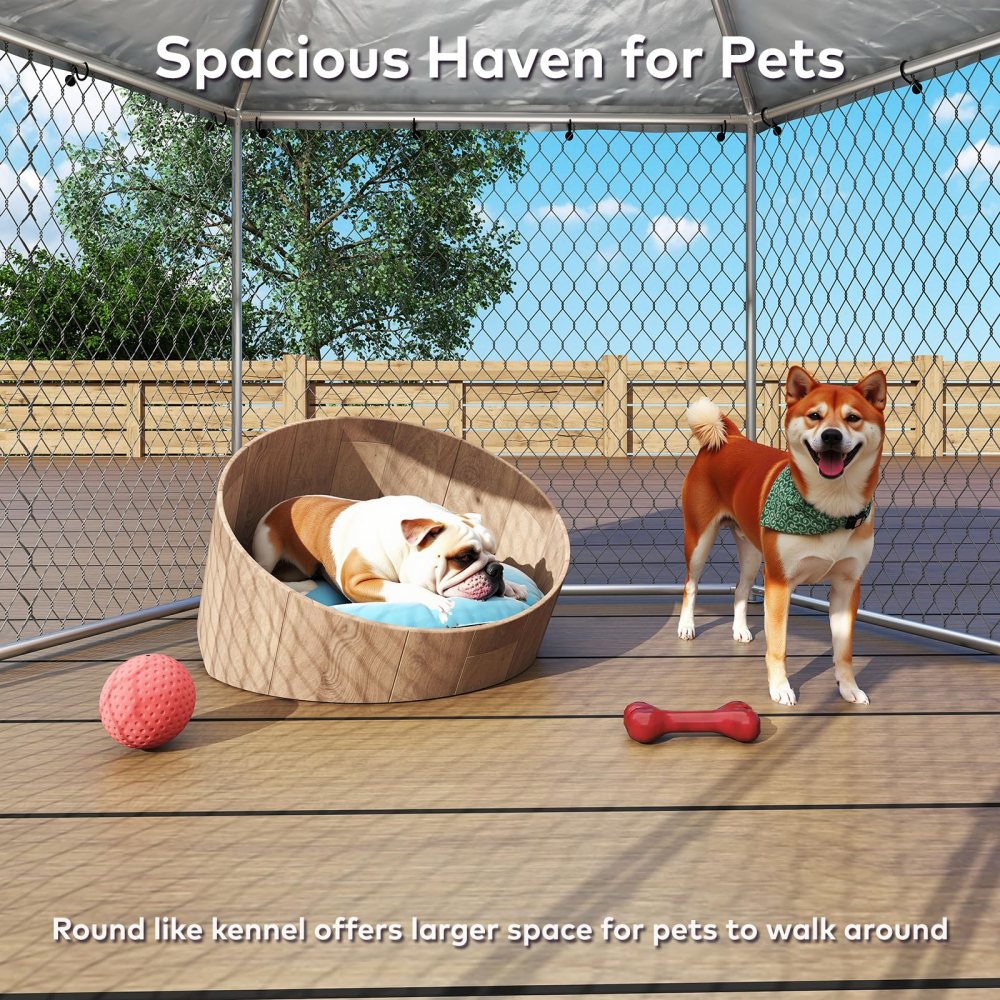 TIME RAY 6.86.8 ft Outdoor Dog Kennel, Dog Kennel Outdoor with Waterproof Cover and Security Lock, Galvanized Hexagonal Dog Cage for Large Dogs - Image 7