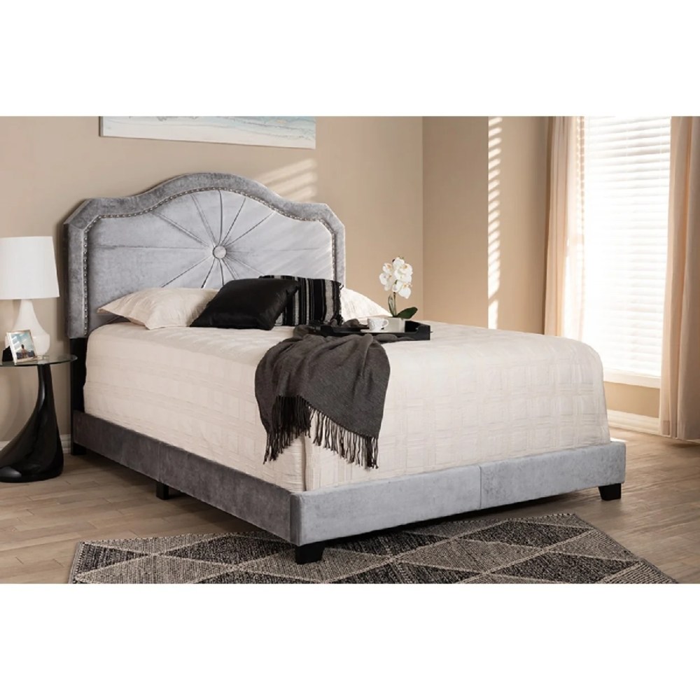 Baxton Studio Embla Modern and Contemporary Grey Velvet Fabric Upholstered Queen Size Bed - Image 3