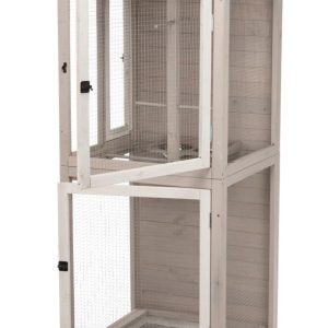TRIXIE Large 66.5" Indoor-Outdoor Wooden Aviary with 3 Front Doors & 2 Perches,  Gray