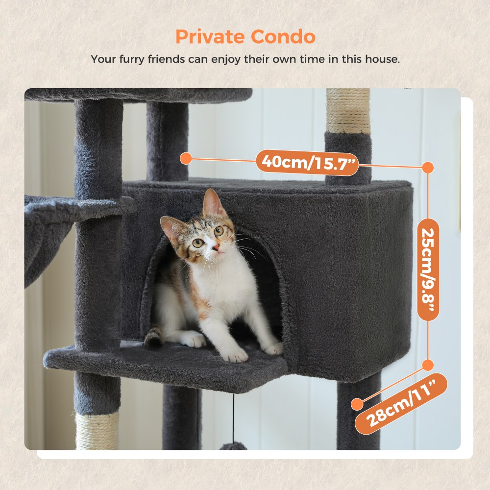 PAWZ Road 46.5" Large Cat Tree Multi-Level Cat Tower with Top Perchs&Big Condo Indoor Dark Gray - Image 6