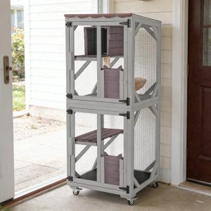 Aivituvin Cat Catio Outdoor Cat House Movable Large Enclosures on Exercise Wheels Kitty Cage with Upgraded Resting Box, Waterproof Cover