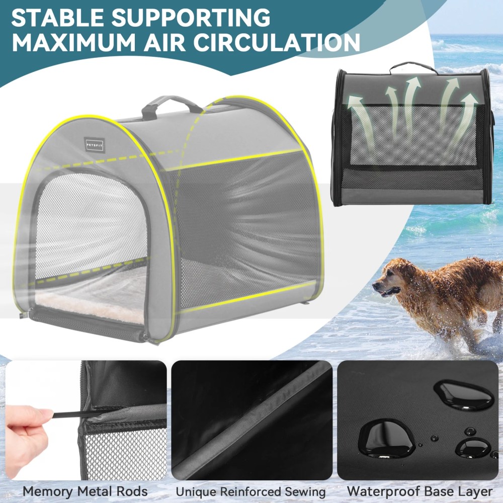 Petsfit Soft Dog Crate for Medium Dog, Arch Design Indoor & Outdoor Soft Sided Travel Crate, Collapsible Portable Pet Carrier, Grey, Medium - Image 4