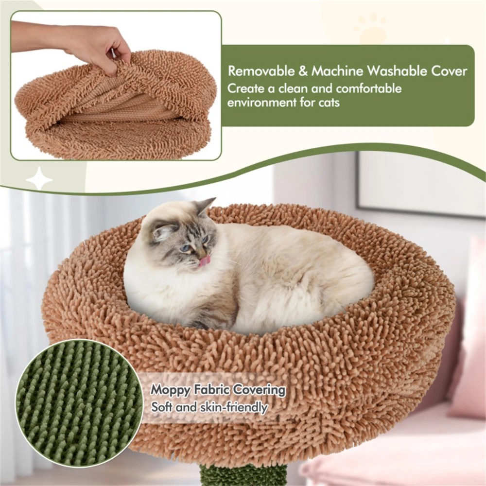 Pefilos 60" Cactus Cat Tree Tower for Indoor Cats, Multi-Level Cat Condo, Cat Tree House with Sisal Scratching Posts, Hammock and Perch, Green - Image 3