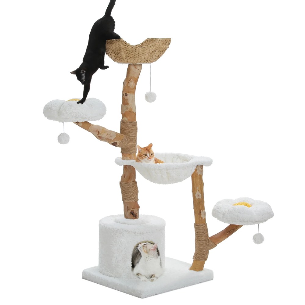 PAWZ Road 59" Modern Cat Tree Natural Branch Cat Tower Luxury Furniture with Scratching Posts for Large Cats, White - Image 6