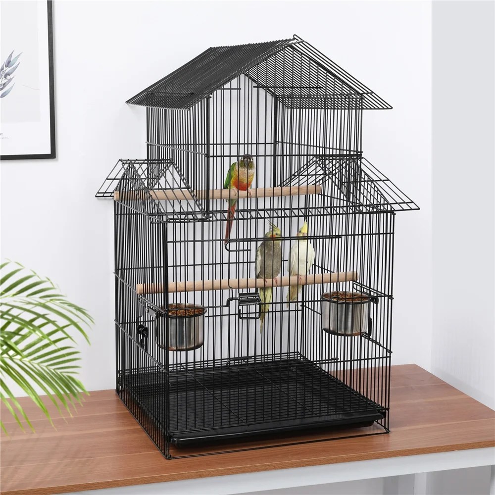 Renwick 55" Metal Rolling Bird Cage With Stand, Black - Image 9