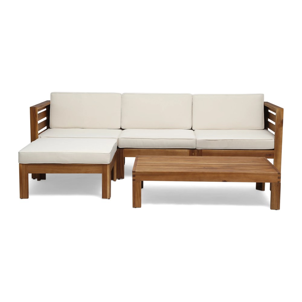 Noble House Cambridge Outdoor 5-Pc Acacia Wood Sofa Set Teak and Beige - Image 10