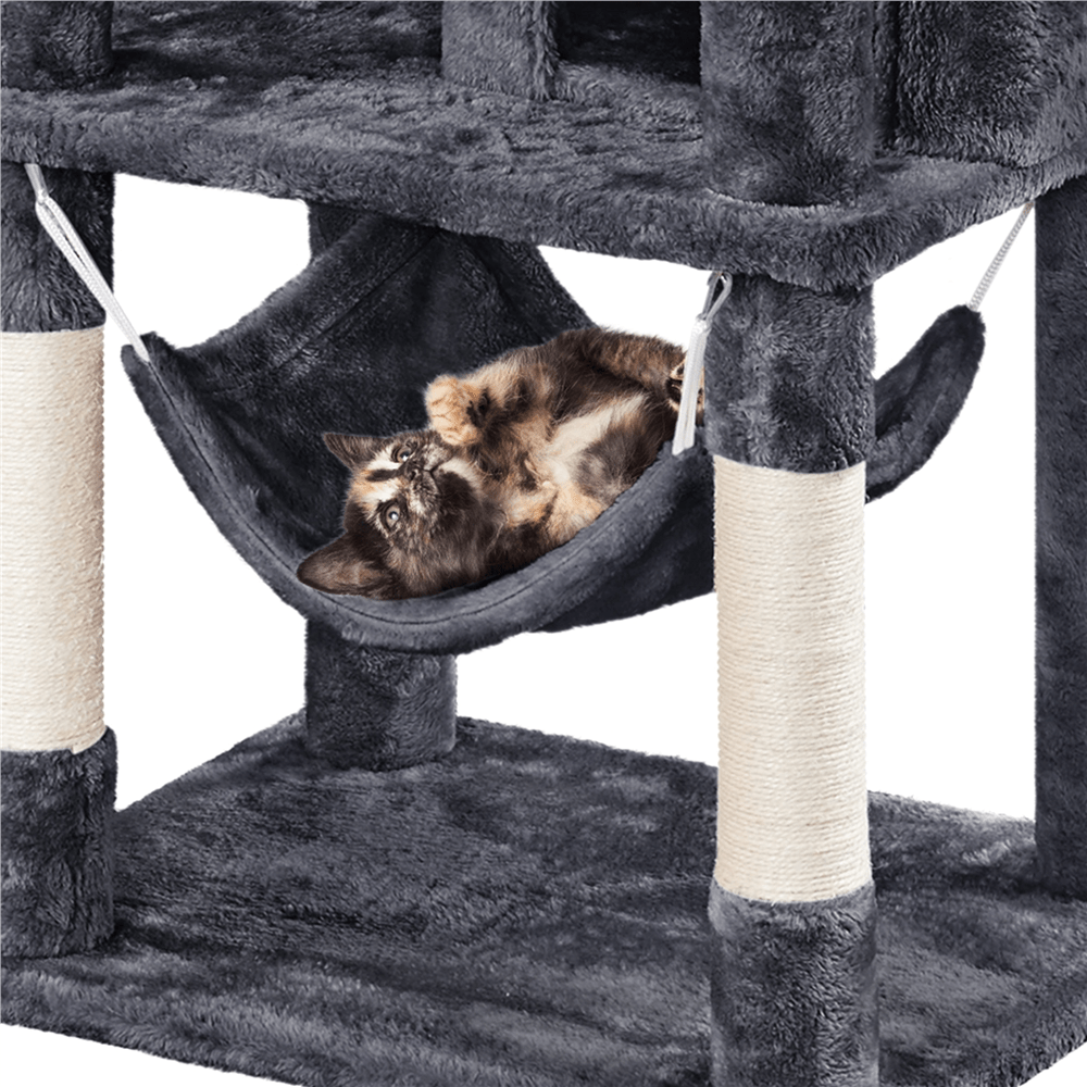 Alden Design 67" H Multi-Level Cat Tree Tower with 2 Cat Condos & Hammock Basket, Dark Gray - Image 7