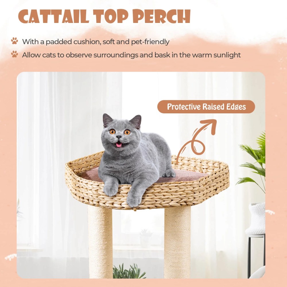 Infans 52" Cattail Cat Tower w/ Sisal Scratching Posts Perch Dangling Ball Cat Tree - Image 5
