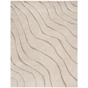 SAFAVIEH Florida Tabitha Geometric Waves Shag Area Rug, Cream/Beige, 6'7" x 6'7" Square