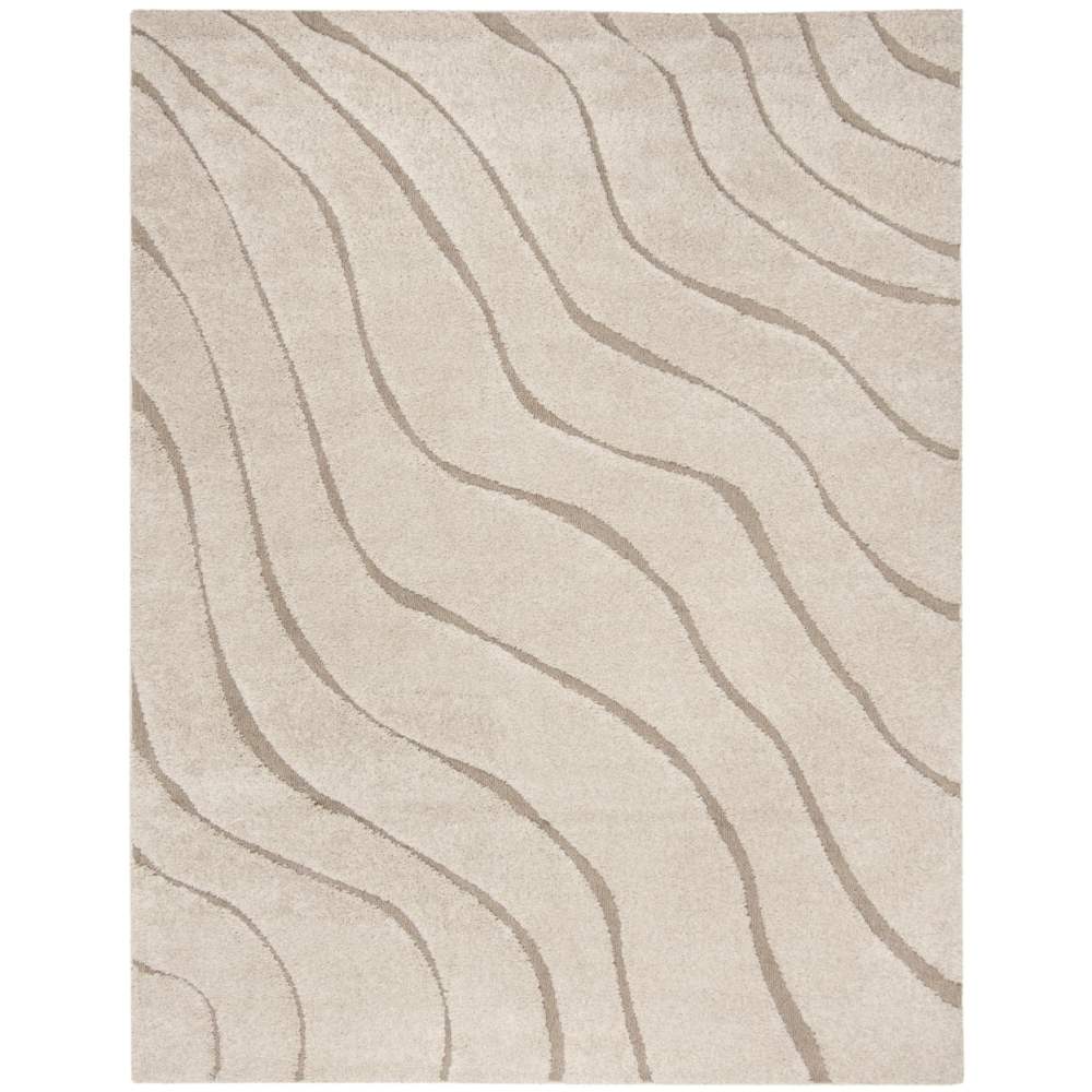 SAFAVIEH Florida Tabitha Geometric Waves Shag Area Rug, Cream/Beige, 6'7" x 6'7" Square