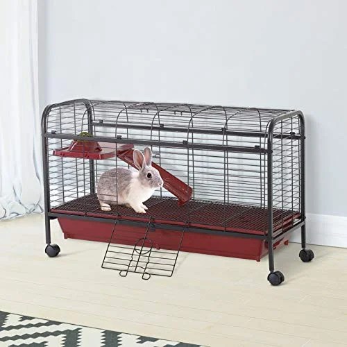 Pawhut Metal Wire Small Animal Pet Cage with Wheels, Red & Black, 42" - Image 3