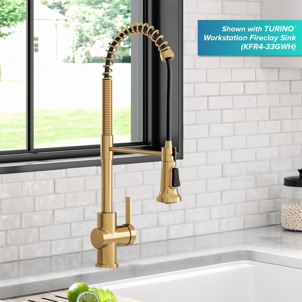 KRAUS Britt Commercial Style Pull-Down Single Handle Kitchen Faucet in Brushed Brass - Image 6