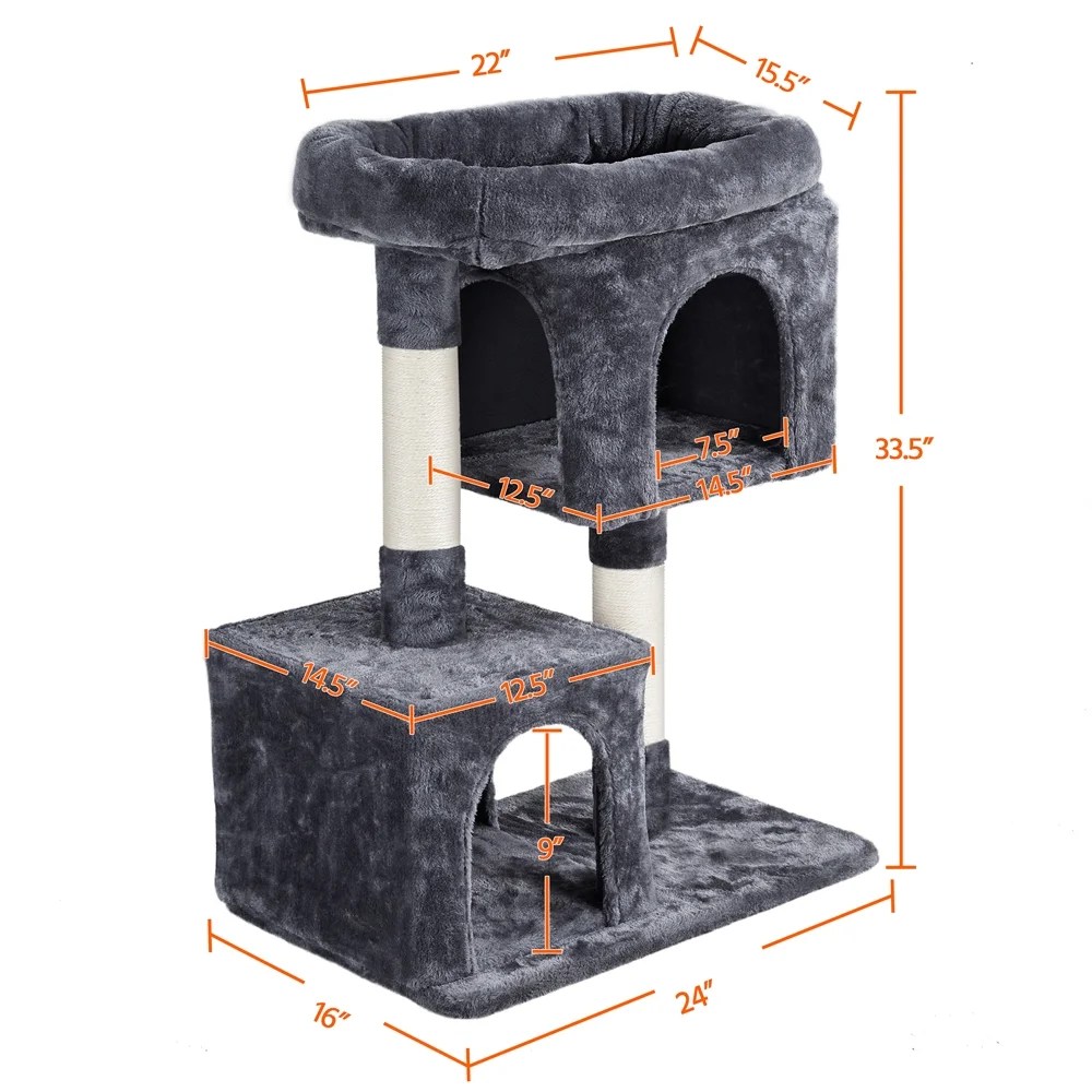 Alden Design 33.5"H Plush Cat Tree with Wide Platform Condo for Indoor Cats, Dark Gray - Image 10