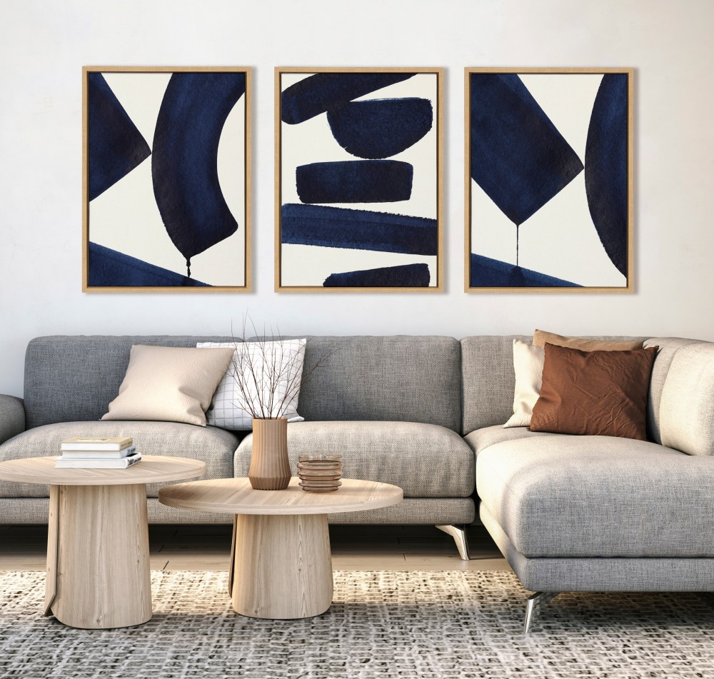Sylvie Japandi Linen Textured 18 in x 24 in Framed Painting Canvas Art Prints, by Kate and Laurel Set of 3 - Image 2