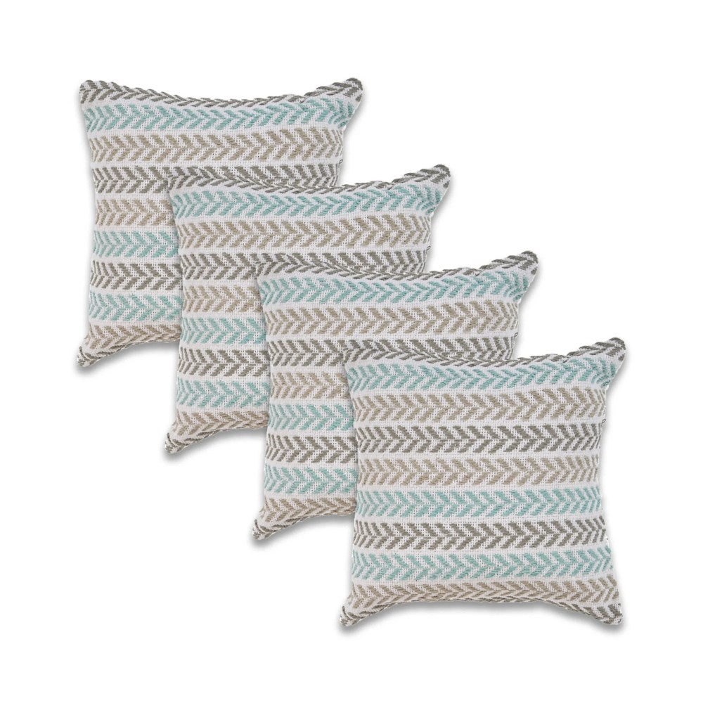 Laddha Home Designs Handwoven Chevron Striped Cotton Throw Pillow Cover - 18" - Gray and Blue - Set - Image 5