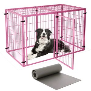 Wdmiya Large Dog Crate,  57 Inch Metal Kennel for Medium and Small Dogs,  Safe Indoor & Outdoor XL Big Puppy Bottomless Cage with Comfort Mat,  Pet Playpen Yard,  Dog Fence Playpen,  Pink