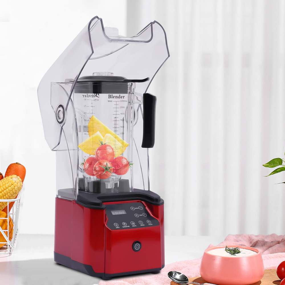 2.2L Soundproof Blender,2200w Commercial Fruit Juice Smoothie Maker for Puree,Ice Crush,Shakes and Smoothies Red
