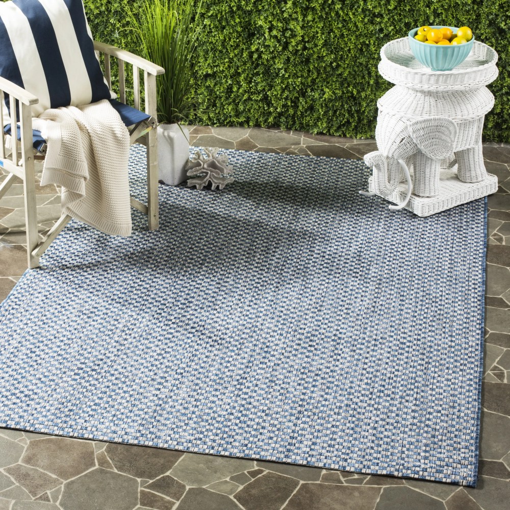 SAFAVIEH Courtyard Blair Checkered Indoor/Outdoor Area Rug, Blue/Light Grey, 5'3" x 7'7" - Image 11