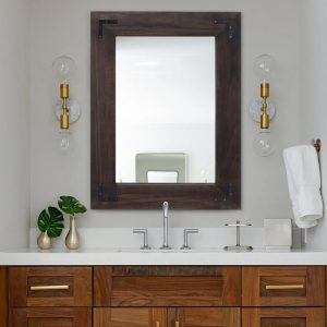 YOSHOOT Rustic Wooden Framed Wall Mirror, Decorative Wood Wall Mirror for Living Room or Bathroom Vanity, Rectangle Hanging Mirror Home Wall DecorBlack-26x18