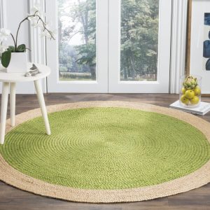 SAFAVIEH Natural Fiber Cebrail Braided Jute Area Rug, Green/Natural, 9" x 9" Round