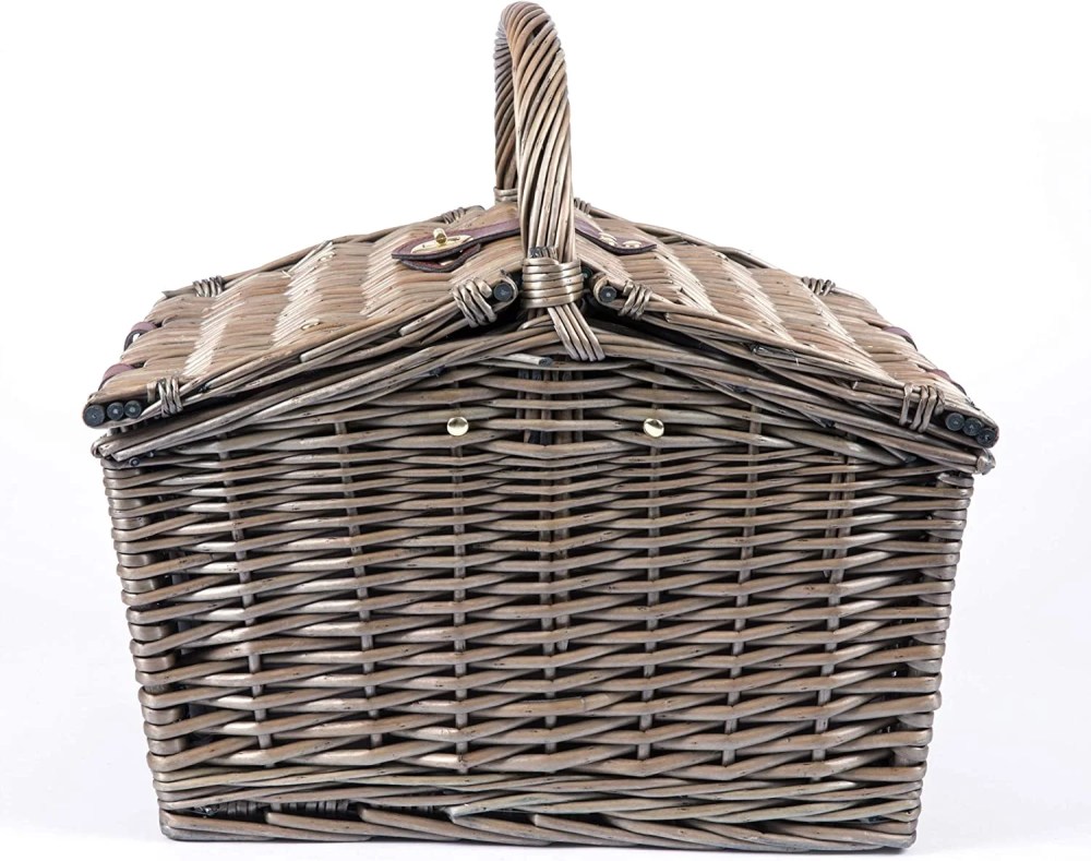 Picnic Time Piccadilly Vintage English-Style Wicker Picnic Basket for 2 with Complete Deluxe Service and Double-Lid Design, Anthology Collection-Gray with Gold Accents - Image 5