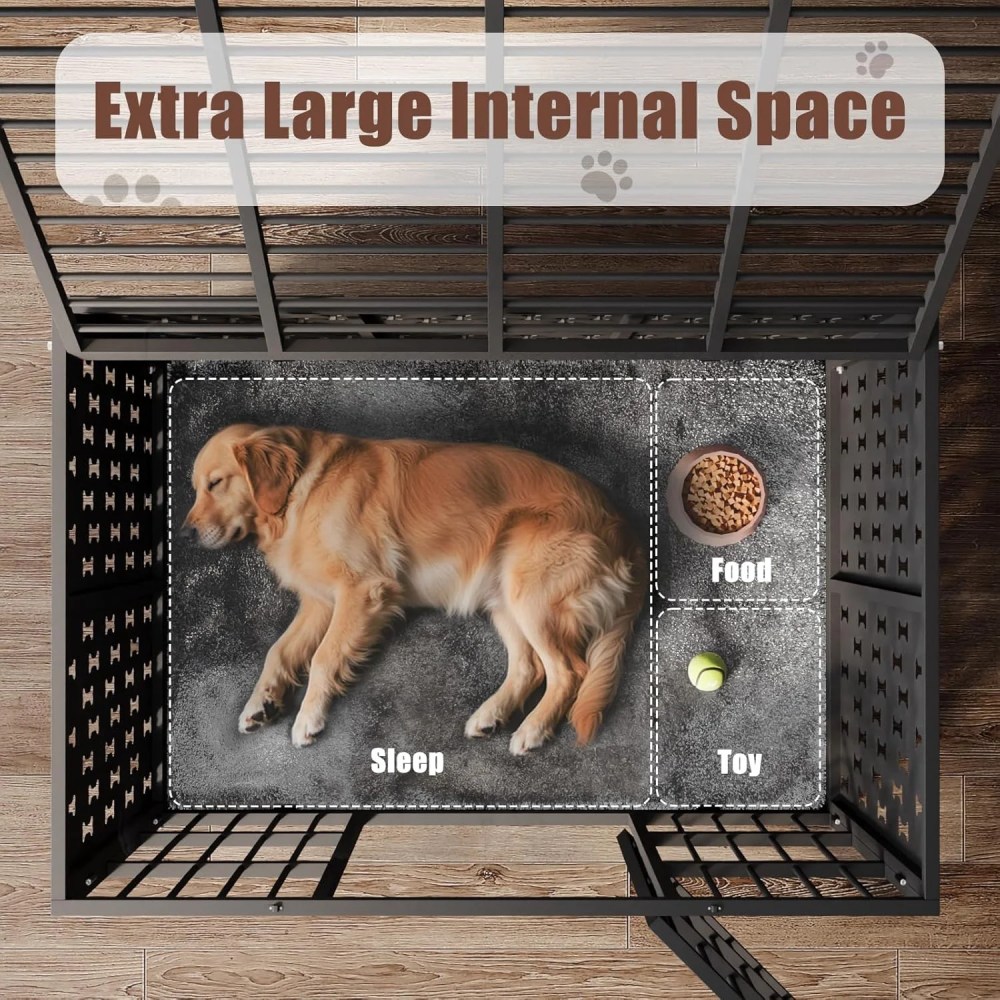Waleaf 48 inch Heavy Duty Indestructible Dog Crate, Escape Proof Dog Cage with Enclosed Design, High Anxiety Dog Crate for Large Dogs, Lockable Wheels and Removable Trays, Large - Image 7