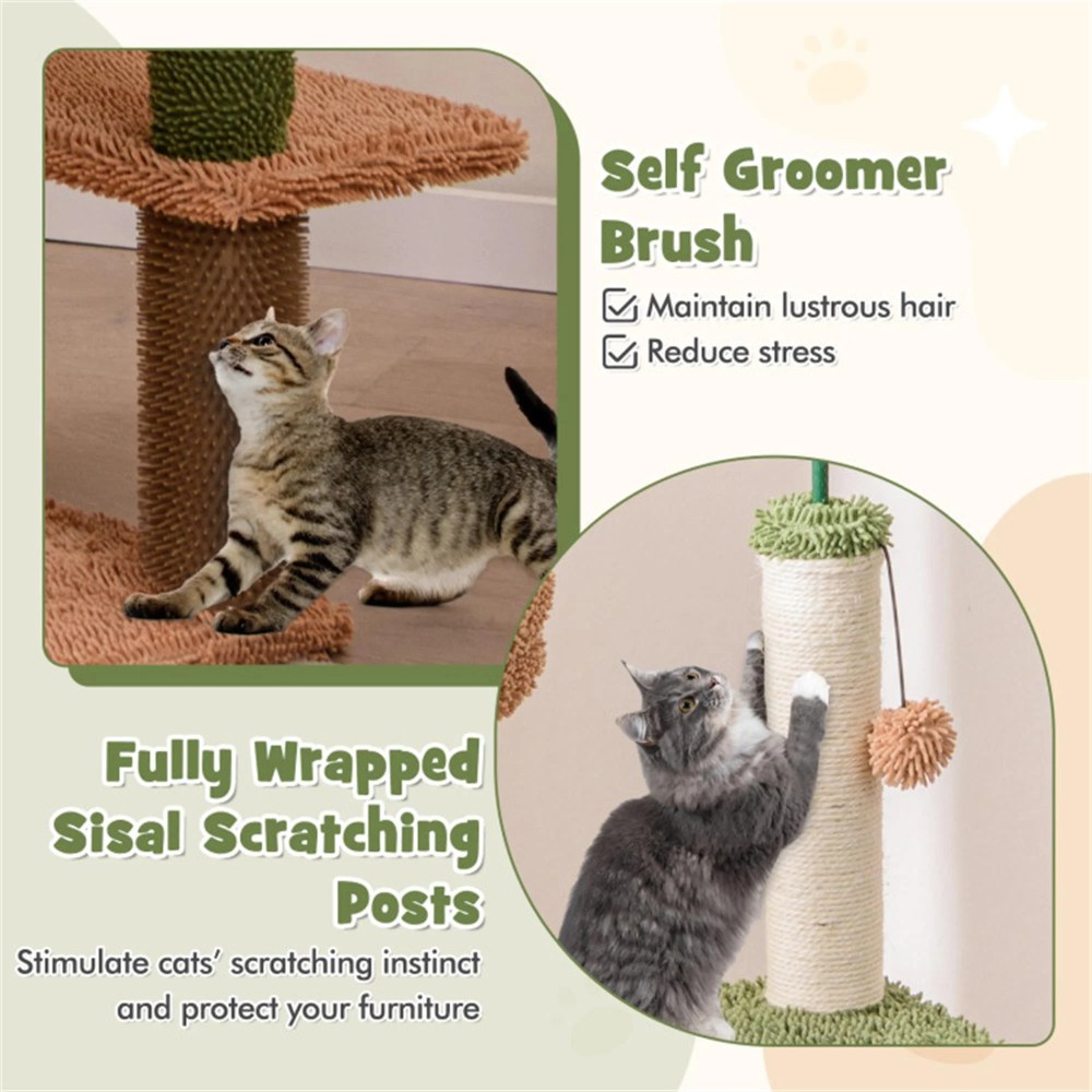 Pefilos 60" Cactus Cat Tree Tower for Indoor Cats, Multi-Level Cat Condo, Cat Tree House with Sisal Scratching Posts, Hammock and Perch, Green - Image 6