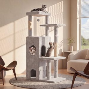 50 in Cat Tree Tower for Large Cats - Tall Cat Cando with Scratching Posts & Dangling Toys for Indoor Cats,  Light Gray,  23.20 x 21.60 x 50.00 in