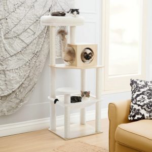 Pefilos 56" Cat Tree Tower for Indoor Cats,  Modern Wood Cat Condo with Scratching Post for Large Cats Climbing,  Multi-Level Cat Tree House,  Beige