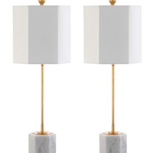 Safavieh Magdalene Marble 29 in. H Lamp, White/Gold Leaf, Set of 2