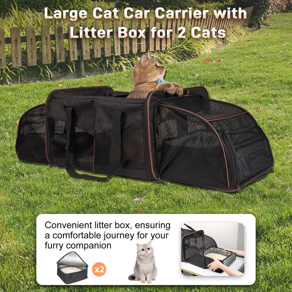 LitaiL Cat Carrier for 2 Cats, 2-in-1 Double Pet Carrier with 2 Litter Boxes, Portable Soft Sided Dog Carrier for Traveling, Black - Image 2