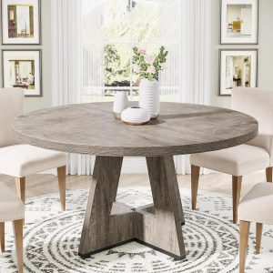 47 Inch Farmhouse Round Wood Dining Table,Cross Base 4-Person Table with Upgraded Metal Connectors for Dining Room/Breakfast Nook/Open-Concept Living