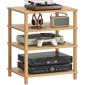 4-Tier Media Stand/TV Shelf/Audio Cabinet and Media Towers,Modern Stereo Cabine, Game Console Shelf, Wooden TV Stand, Multifunctional Entertainment Center - Brown