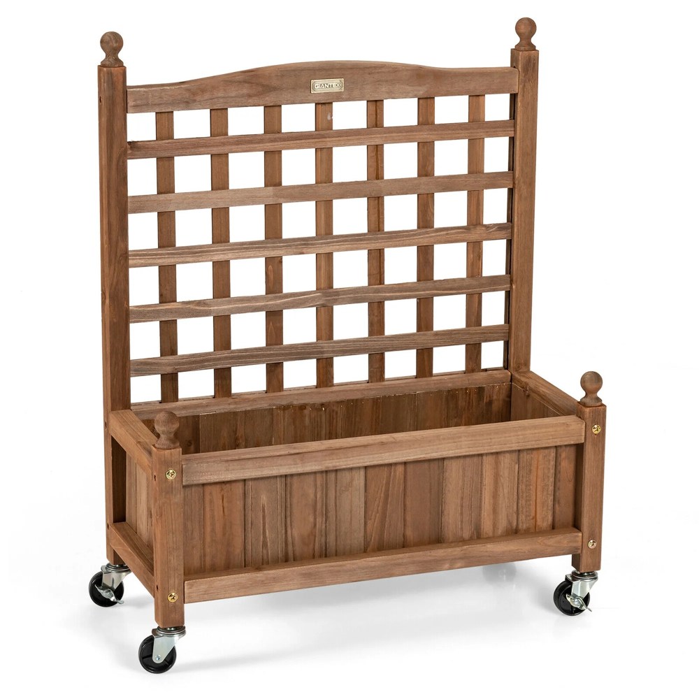 Gymax 2PC 32in Wood Planter Box w/Trellis Mobile Raised Bed for Climbing Plant - Image 6