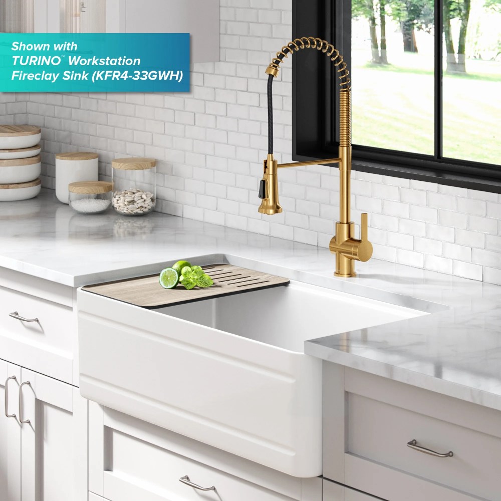 KRAUS Britt Commercial Style Pull-Down Single Handle Kitchen Faucet in Brushed Brass - Image 5