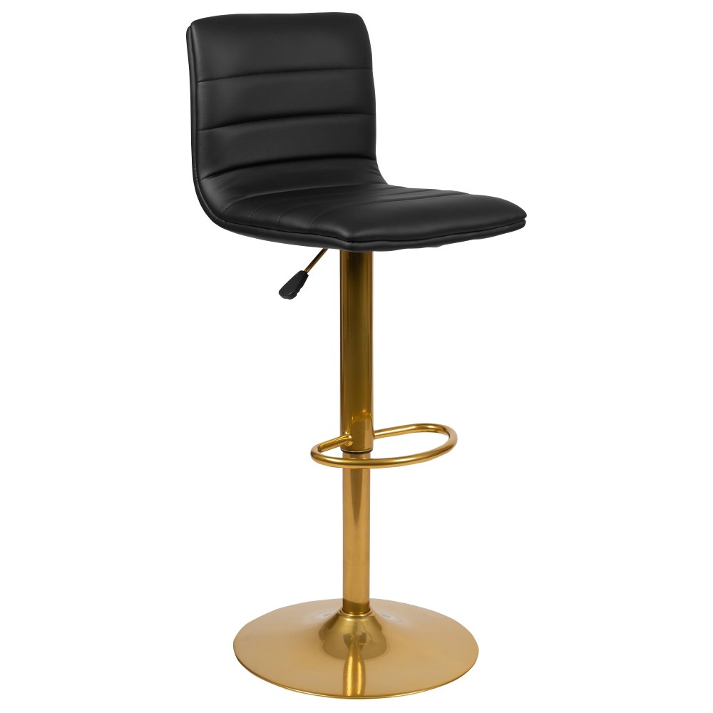 Flash Furniture Vincent Modern Black Vinyl Adjustable Bar Stool with Back, Counter Height Swivel Stool with Gold Pedestal Base, Set of 2 - Image 2