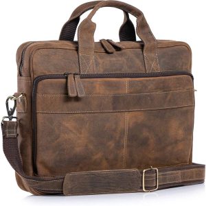 16-Inch Full Grain Leather Laptop Messenger Bag-Briefcase Satchel for Men and Women,Office Shoulder Bag with Multiple Compartments