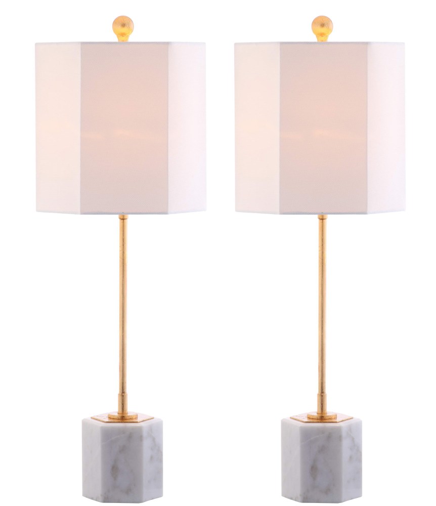 Safavieh Magdalene Marble 29 in. H Lamp, White/Gold Leaf, Set of 2 - Image 4