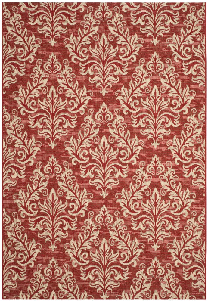 Safavieh Courtyard Anna Damask Indoor/Outdoor Area Rug, Red/Creme, 6'7" x 9'6"