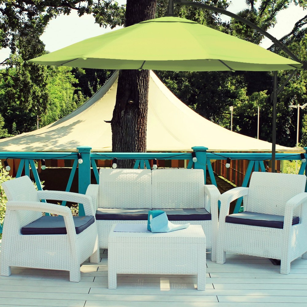 Pure Garden 10-Foot Offset Patio Umbrella with Crank and Base (Lime Green) - Image 6