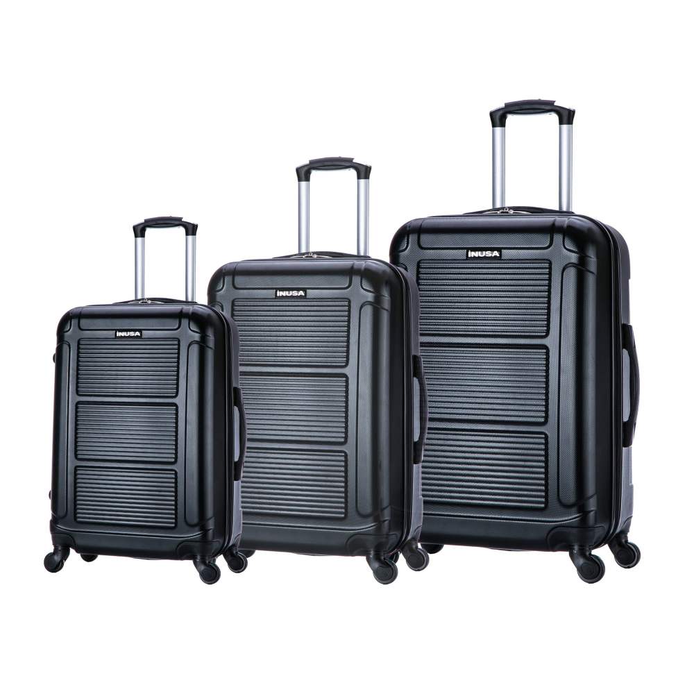 InUSA Pilot 3-Piece Hardside Luggage Sets with Spinner Wheels, Handle, Trolley, (20"/24"/28"), Black