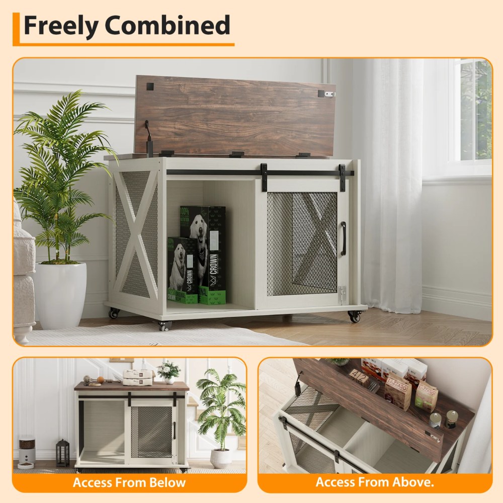 37" Stress-Free Dog Crate with Dual Access Sliding Barn Door & Flip Top Design Creates a Cozy Den for Your Pet - Image 39