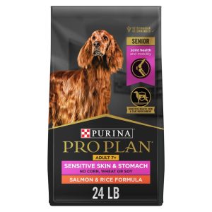 Purina Pro Plan Sensitive Skin and Sensitive Stomach Dog Food Senior Dogs Adult 7 Plus Salmon and Rice Formula,  24 lb Bag